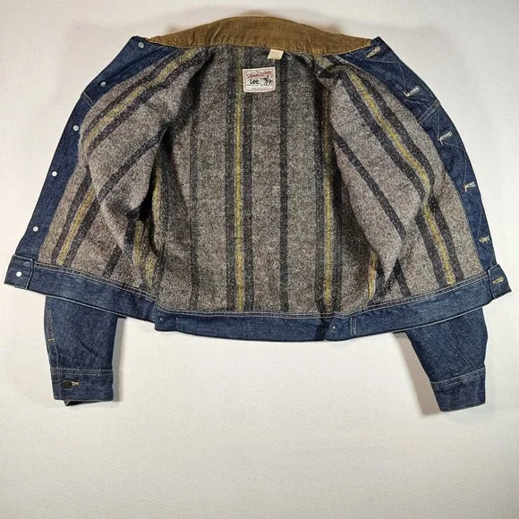 Vintage 70s Lee Storm Rider 42R L Denim Jacket Corduroy Collar Blanket Lined USA
